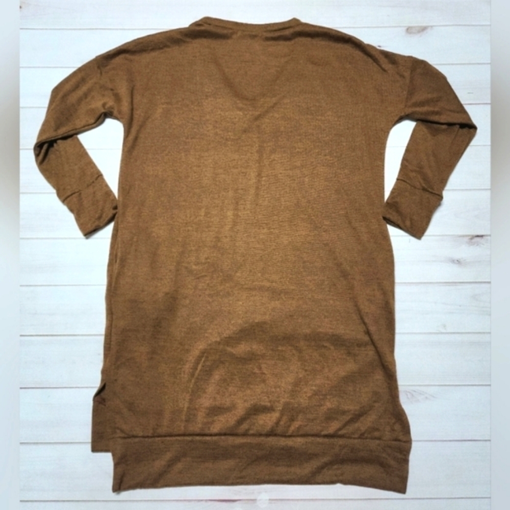 Reb & J V-Neck Longsleeve Brown Sweater dress with Pockets in Brown Medium - New - Picture 2 of 5